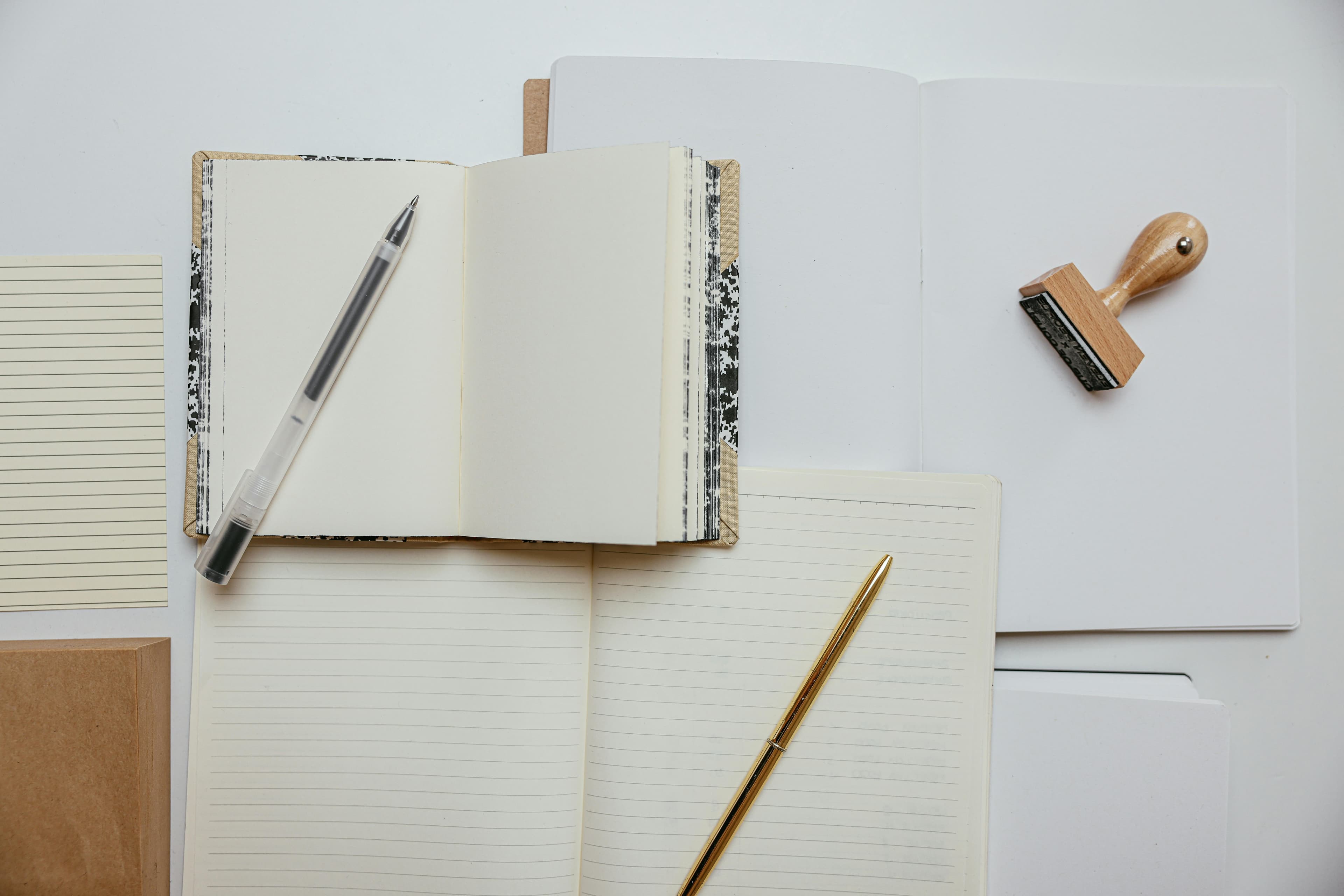 Desk full of notebooks